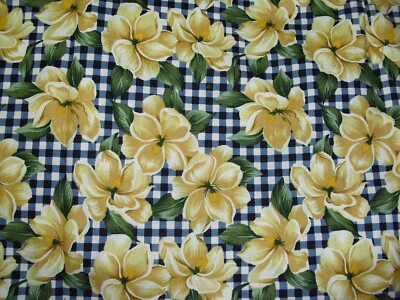 Patchworkstoff blau/weiss kariert mit gelben Blumen 25x112cm Abverkauf!!!
