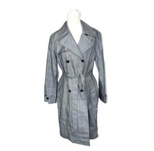 Iris & Ink  Trench Coat NWT Size 10 Grey Plaid Double Breasted Belted Cotton  - Picture 1 of 12