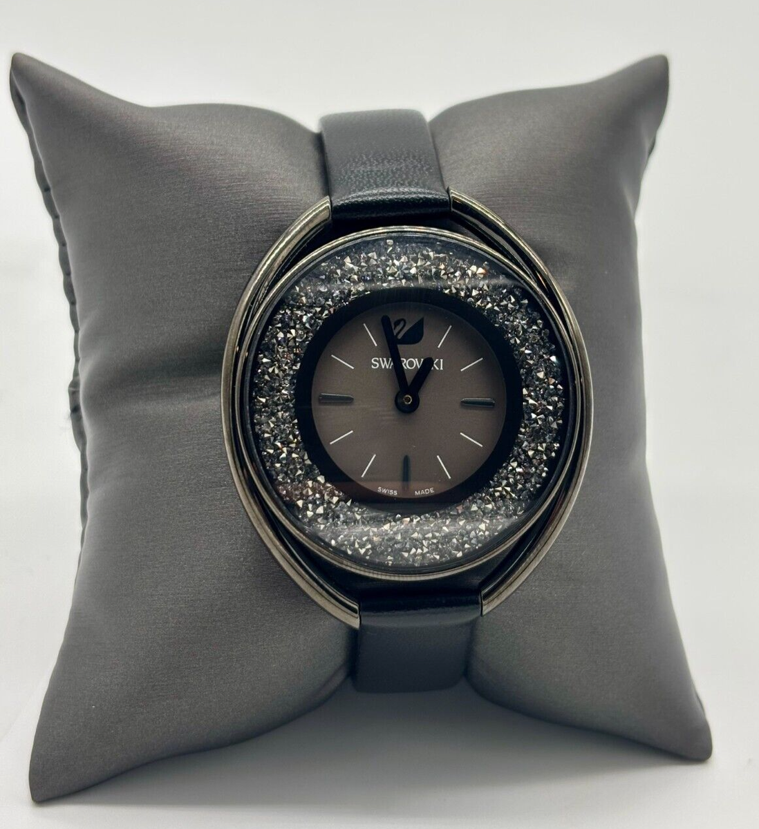 Swarovski Crystalline Oval Gun/Blk Watch 5158517 w/ Leather  display picture 1