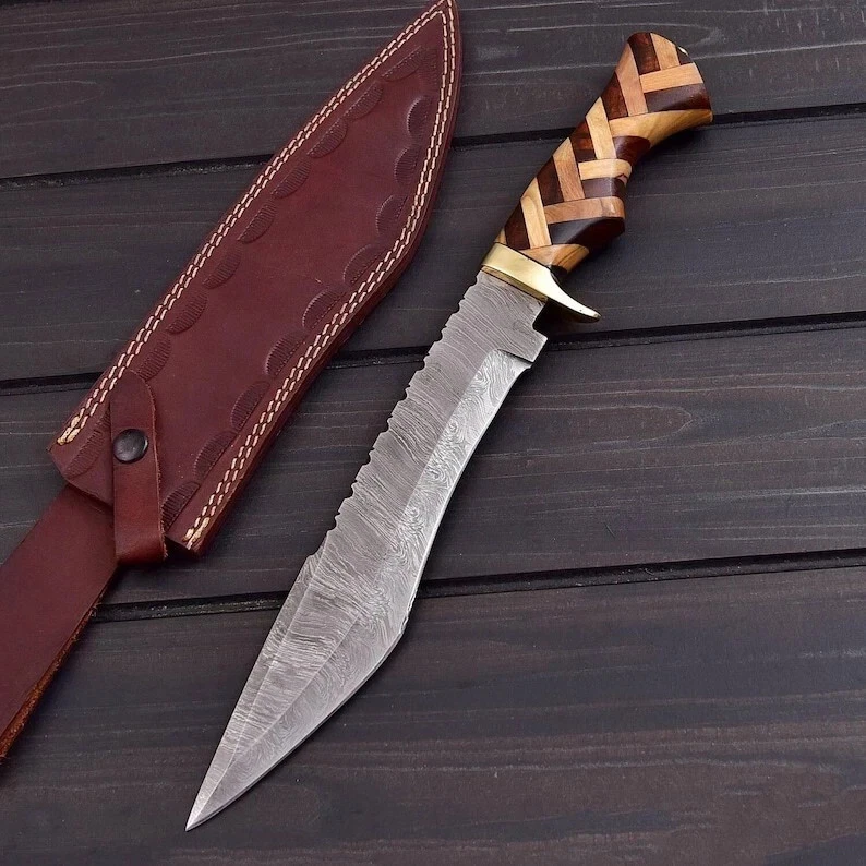 Custom Handmade Damascus Steel Blade Survival Machete Knife | Hunting Knife Camp