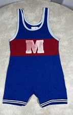 Vintage Matman "M" Blue Red Wrestling Singlet Size Medium 1312