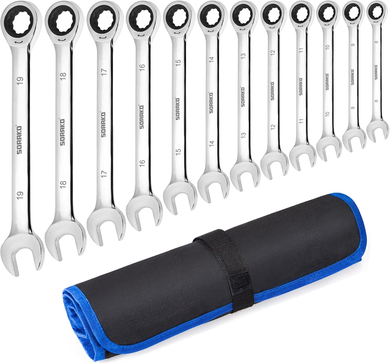 SORAKO Ratchet Spanner Sets, 12PCS Combination Wrenches, 72 Tooth Ratchet