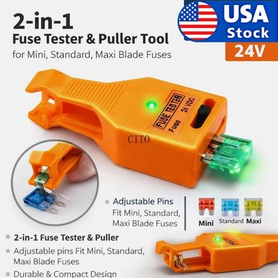 2-in-1 Car Fuse Tester & Puller Tool for Mini Standard Maxi Blade Fuses 24V LED