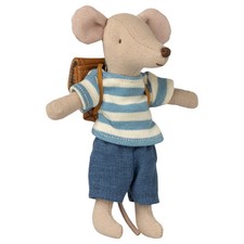 Maileg Tricycle Mouse Big Brother   Plush Mouse Doll with Brown Backpack