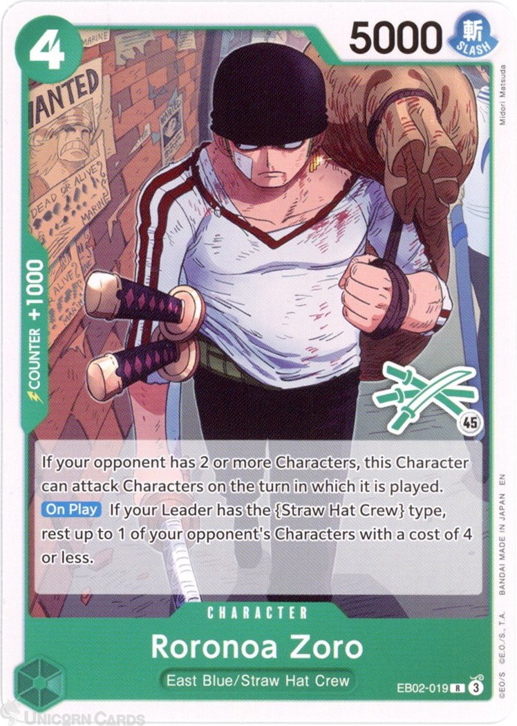 EB02-019 Roronoa Zoro : Rare Non-Foil English One Piece TCG Card : LD01: Learn T