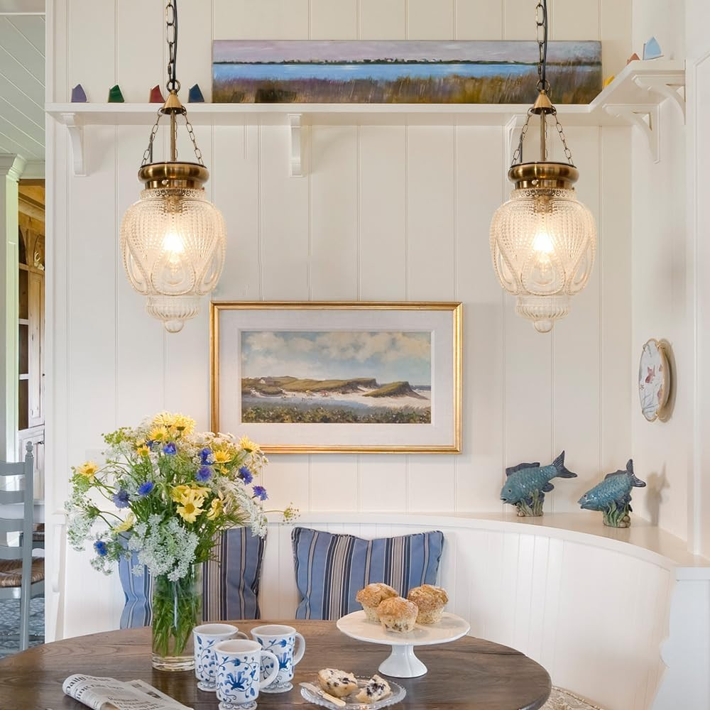 Farmhouse Brushed Pendant Light, Vintage Brass Gold Pendant Lights Kitchen Islan