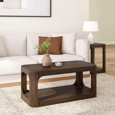 Forma 40 In. Walnut Rectangle Wood Coffee Table with Shelf