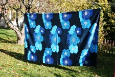 Schwedischer Vorhang Stoff 150 x 244cm Überwurf Boras Cotton blau Blume 70er TOP