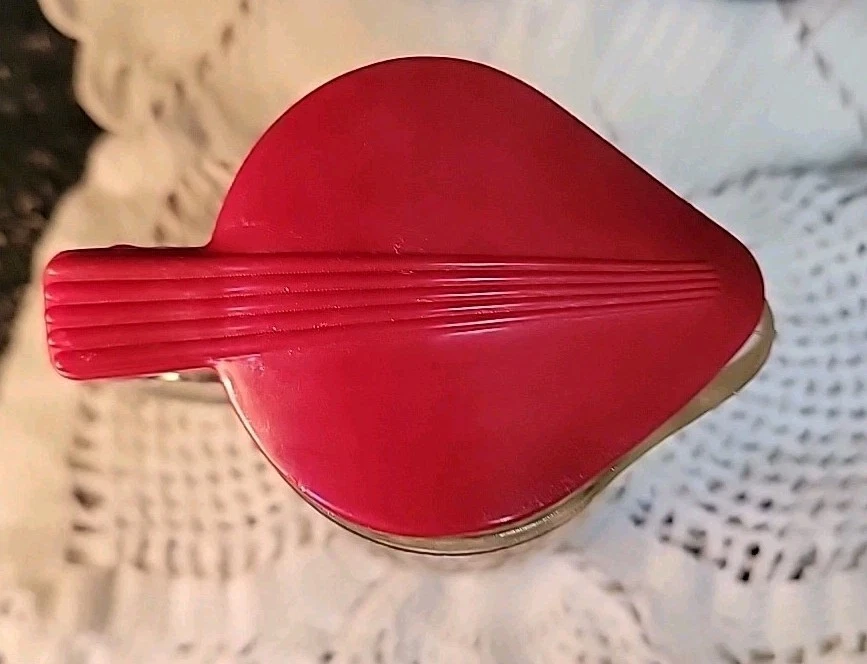 Vintage Decorative Cut Glass Syrup Dispenser Bottle with Red Leaf Top Lid - Image 3 of 3