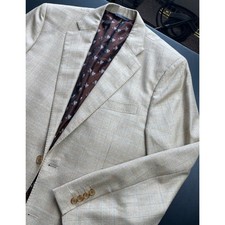 Brooks Brothers 46L Beige Blue Windowpane Wool Blazer Mens