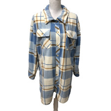 Thread & Supply Fleece Shacket Shirt Dress Womens Medium Blue Plaid Cabin