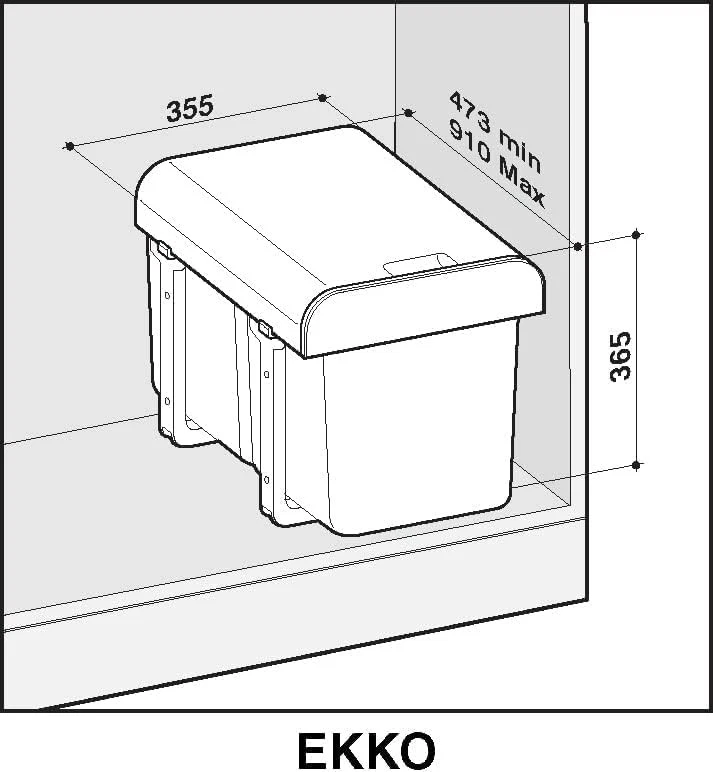 EKOTECH Einbau-Abfallsammler Ekko Front 40 Kunststoff Grau 2 x 16 Liter - Bild 2 von 4