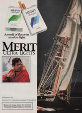 1985 Vintage Print Ad Merit Ultra Lights Sailboat On Ocean Man Looking Back