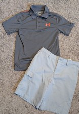 Boys UNDER ARMOUR Performance Outfit Size YMD Medium Athletic Polo Shirt Shorts