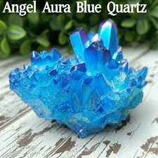 Angel Aura Blue Quartz Crystal Cluster Natural Mineral Specimen Gift for Reiki