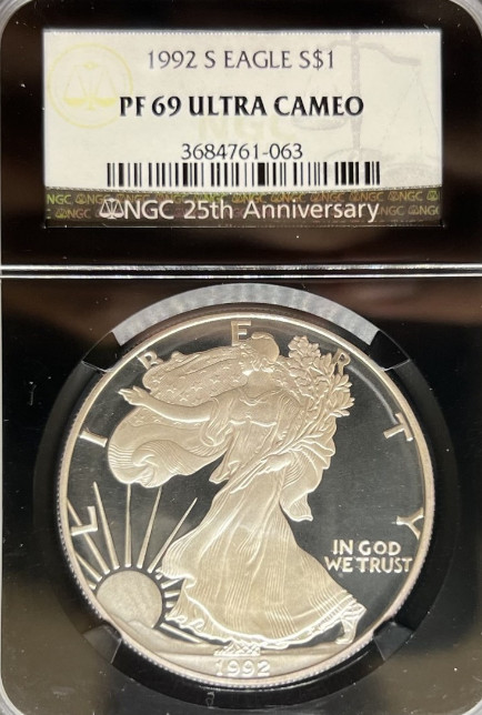 1992-S Silver Eagle PF69UCAM NGC Black Core (#PA3684761063)