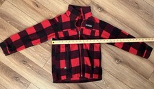 Columbia Boys Plaid Jacket Red Black Full Zip Fleece Size S Long Sleeve