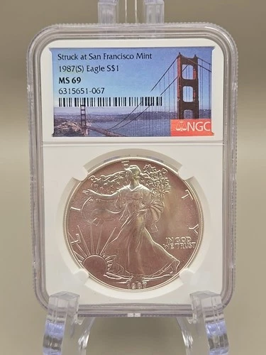 1987-S American Silver Eagle - Struck At San Francisco Mint - NGC MS 69