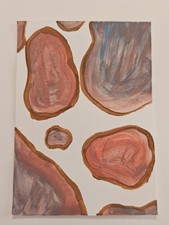 Macchie di mucca astratte originali ACEO 2,5x3,5 marrone, rosa, blu di Elaine M