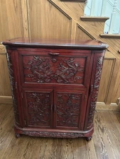 20th Century Chinese Hand Carved Wooden Liquor Cabinet Bar