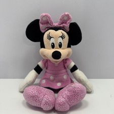 Disney Junior Minnie Mouse Plush Just Play Pink Polka Dot Dress Sparkle Bow 9"
