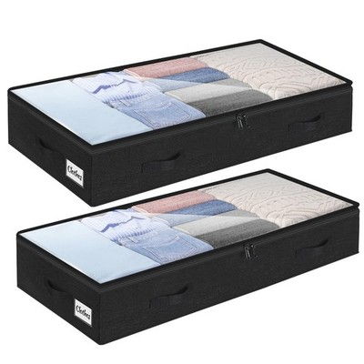 2 Pack 100L Under Bed Storage Containers, Low Profile Closet Organizers and S...