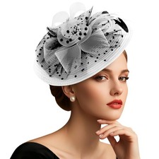 DRESHOW Fascinators Hat Flower Mesh Feathers Hat with a Headband and a Clip 7...