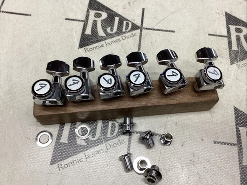 Fender F Logo Locking Chrome Tuners Tuning Keys Pegs Heads Left Staggered