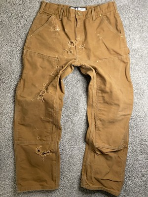 Used Carhartt B01-BRN 34x30 Made In USA !Bleach/chemical Damage!