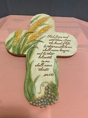 I am the bread of life John 6:35 resin  Cross Wall plaque 9 7/8 