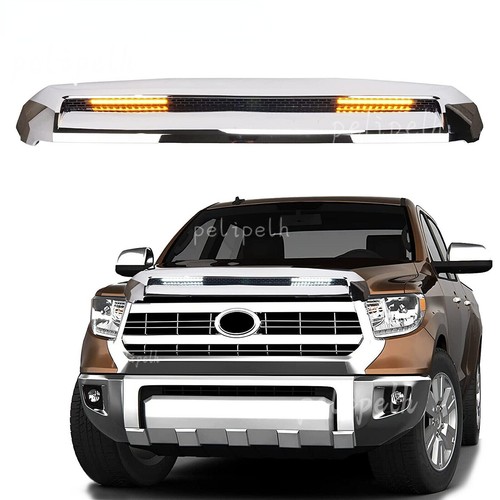 Front Upper Grille Hood Bulge Molding For 2014-2021 Toyota Tundra – Silver, Includes Light Bar
