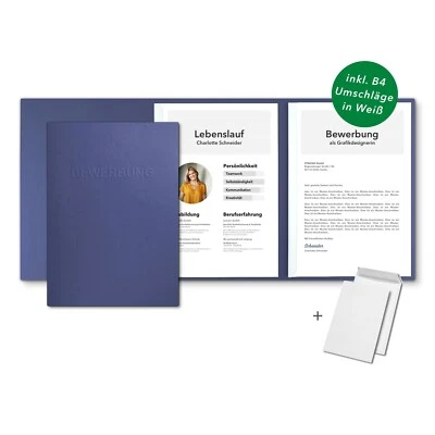 STRATAG 15 Bewerbungsmappen Blau 3-teilig feinste Lederstruktur / Set inkl. 15 Umschläge