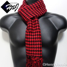 Men's Women's Red Black Houndstooth Patten Cashmere Feel Scarf 100 Acrylic