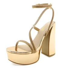 Glaze Women's Platform Sandals Crystal Rhinestone Strap 5.5 Inch Block Heel