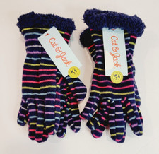 2 Cat  Jack Girls Size 8-16 Winter Gloves Fleece Navy Voyage Multi Color Stripe