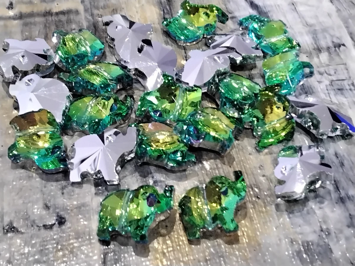 Electroplated Faceted Glass Bead, Elephant, 13x15x7mm, Green Yellow, 10 Pce.