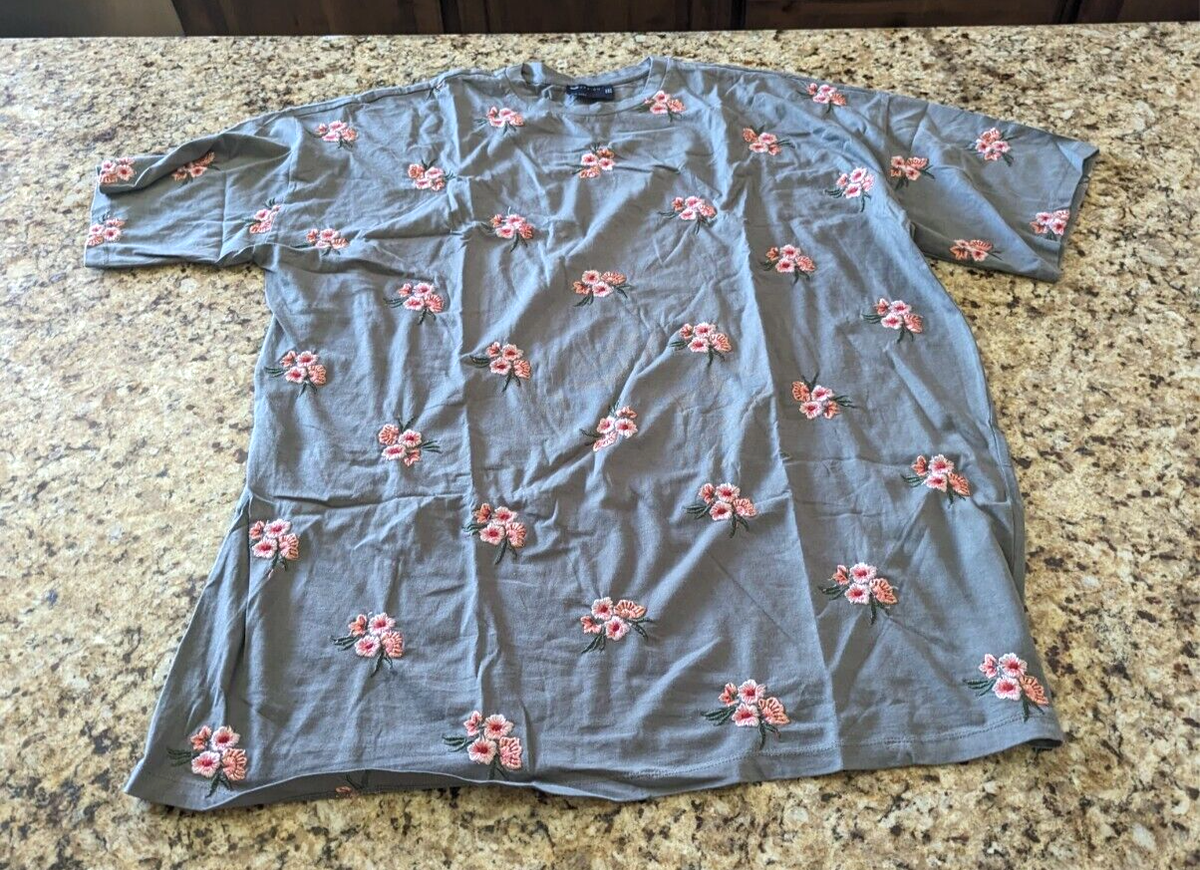 ASOS Design Women's Oversized T Shirt Dress with Floral Embroidery Grey  size 6 | eBay