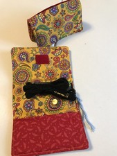 Handmade FIESTA cotton fabric scissor,needle, sewing notion, pincushion wallet