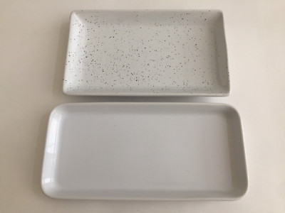 SMALL TRAYS BLACK SPECKS WHITE CERAMIC RECTANGULAR TRAYS LOT
