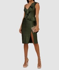 Aidan by Adrianna Papell Women's Green Metallic-Knit Ruffle V-Neck Dress Size 6
