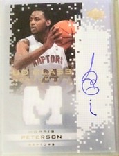 2004 UD GLASS MORRIS PETERSON RC AUTOGRAPH/JERSEY RAPTORS