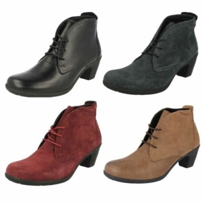 Damen Easy B Extra Weite Passform Freizeit Schnürschuhe Leder Stiefeletten Jo