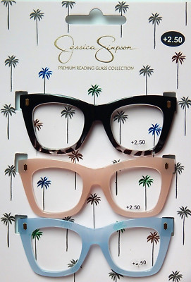 JESSICA SIMPSON 3 PACK SET PREMIUM READING GLASSES READERS +2.50 NEW AUTHENTIC