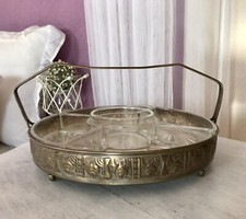 Jugendstil Schale Tafelaufsatz Kabarett-Schale Anbietschale Pressglas versilbert