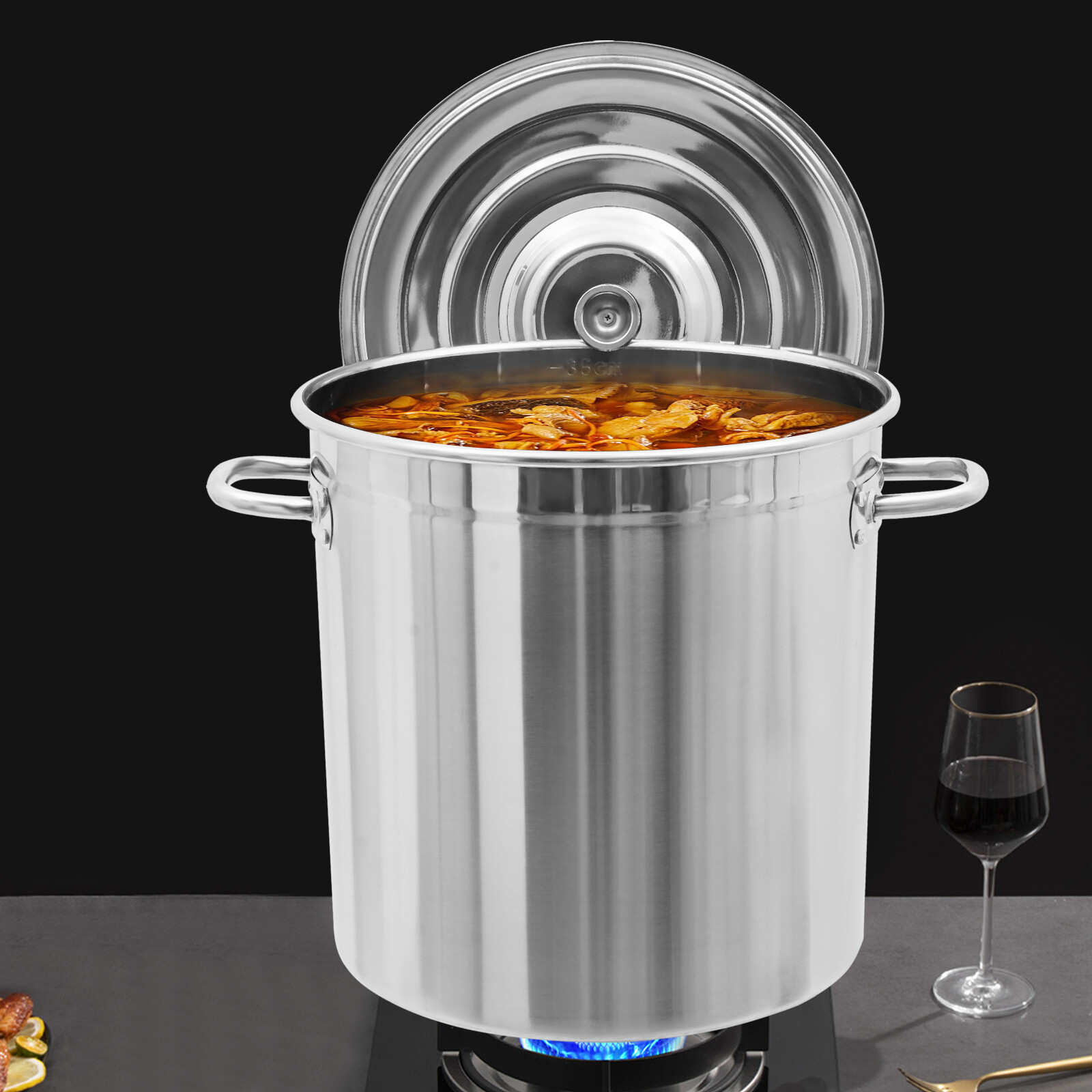 37 QT Stainless Steel Seafood Boil Pot With Basket Heavy Duty Cooking Pot W/ Lid