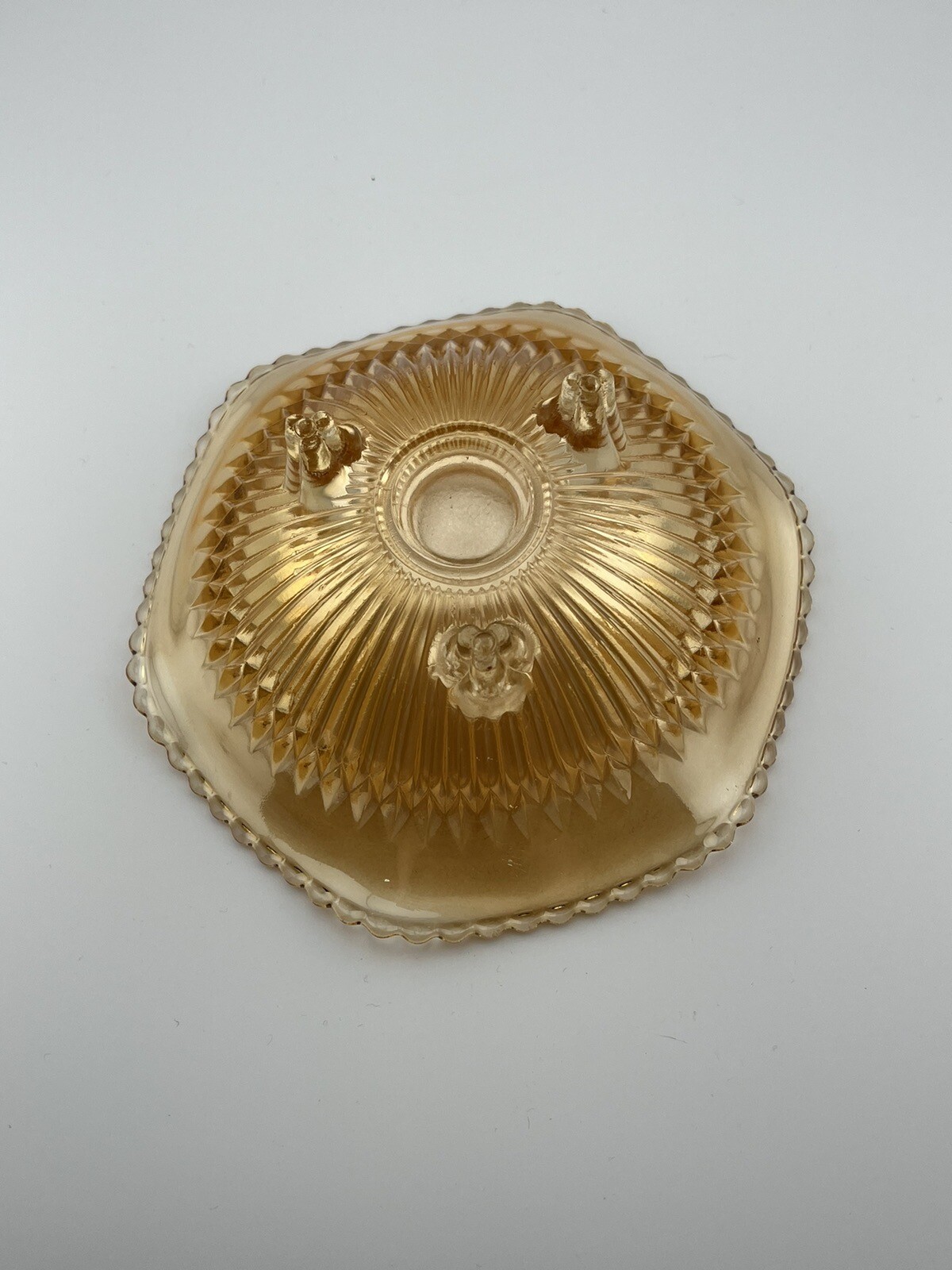 Small Iridescent 3 Footed Bowl Jeanette Anniversary Style Depression Glass Gold