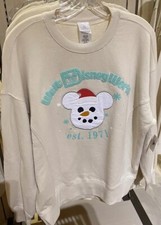 Disney Parks 2024 Mickey Mouse Snowman Sweatshirt Medium Santa Hat NEW Sweater