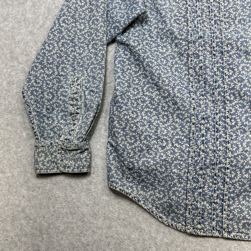 Lauren Ralph Lauren Top 16 Blue Floral Denim Snap Ranch Casual Chic Western - Picture 5 of 16