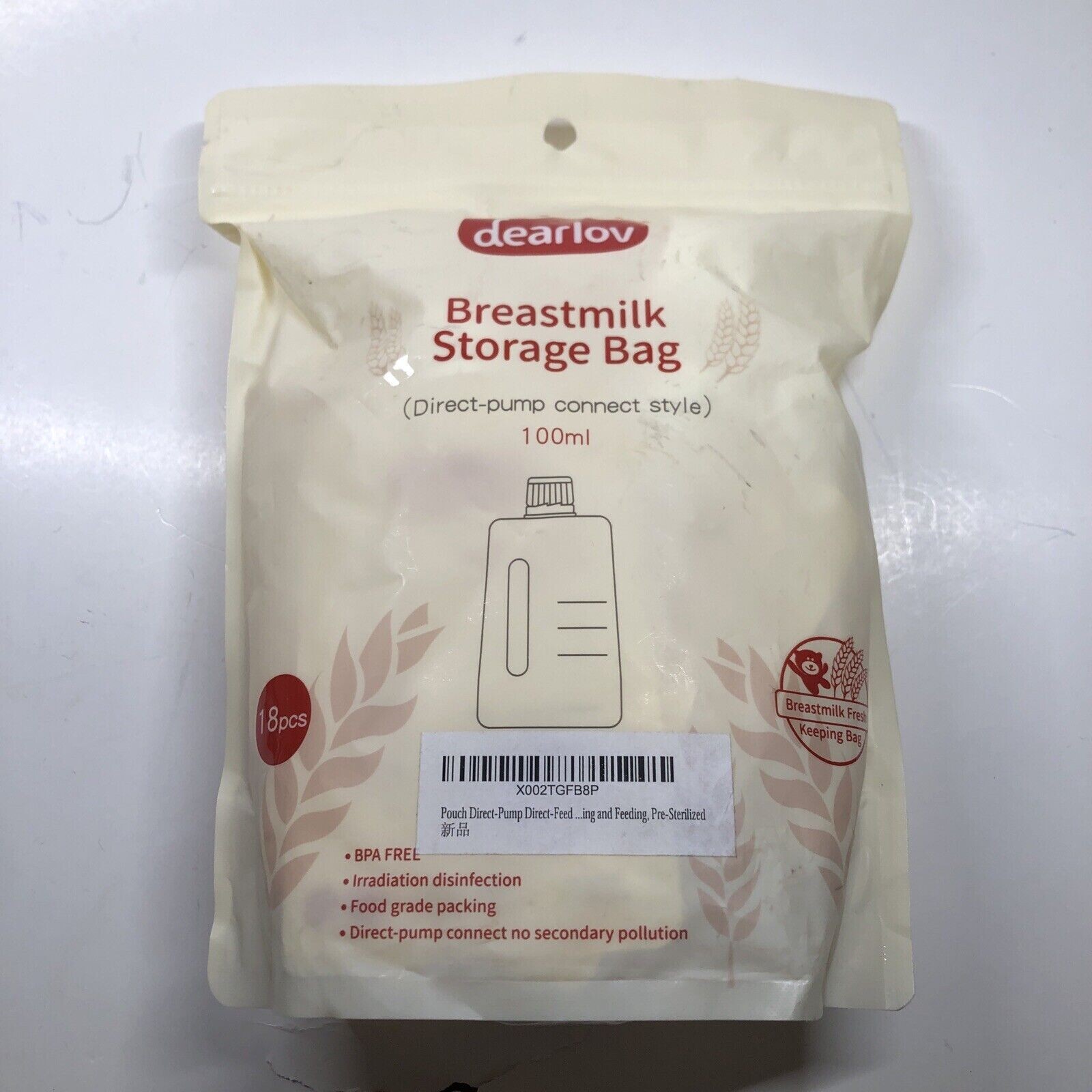 18 pcs Dearlov Breastmilk Storage bag(Direct Bag Connect) 100ml-NEW SEAL
