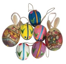 7 VTG Easter Eggs Hanging Ornaments Spring Holiday Home Paper Mache Tree Decor